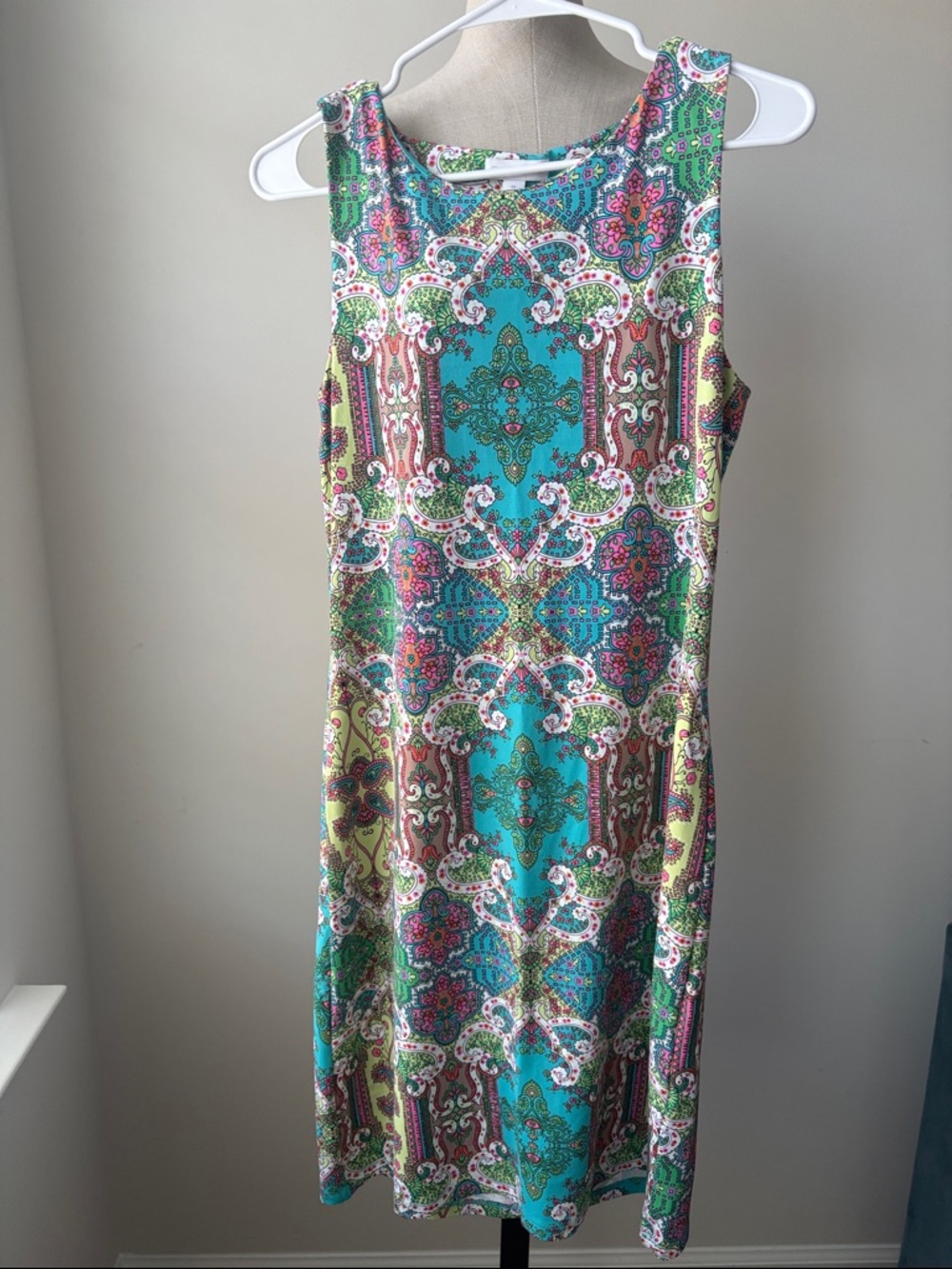 Charter Club Midi Dress Womens Medium Turquoise Multi PaisleyAbstract Stretch
